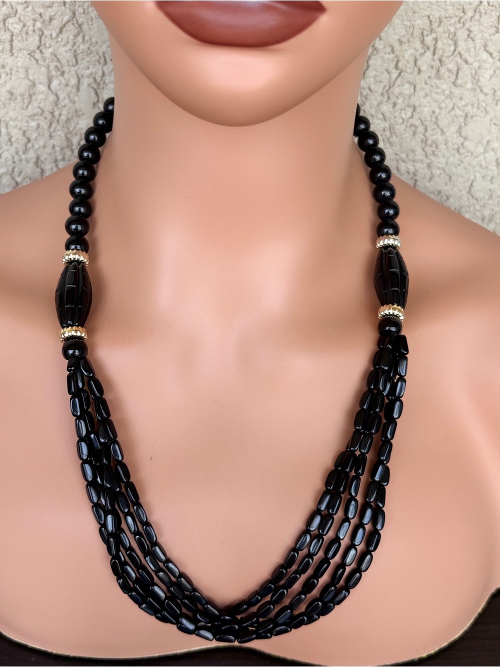 Versatile Black Multi-Strand Beaded Necklace